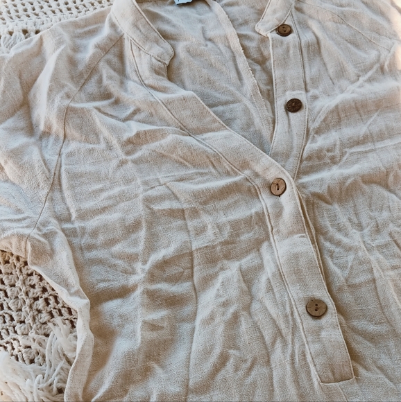 ↠ Petal & Pup Boho Minimalist Oat Chai Cream Archie Button Front Linen Jumpsuit - Picture 12 of 13